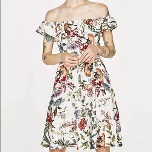 ZARA Floral Printed Off Shoulder dress